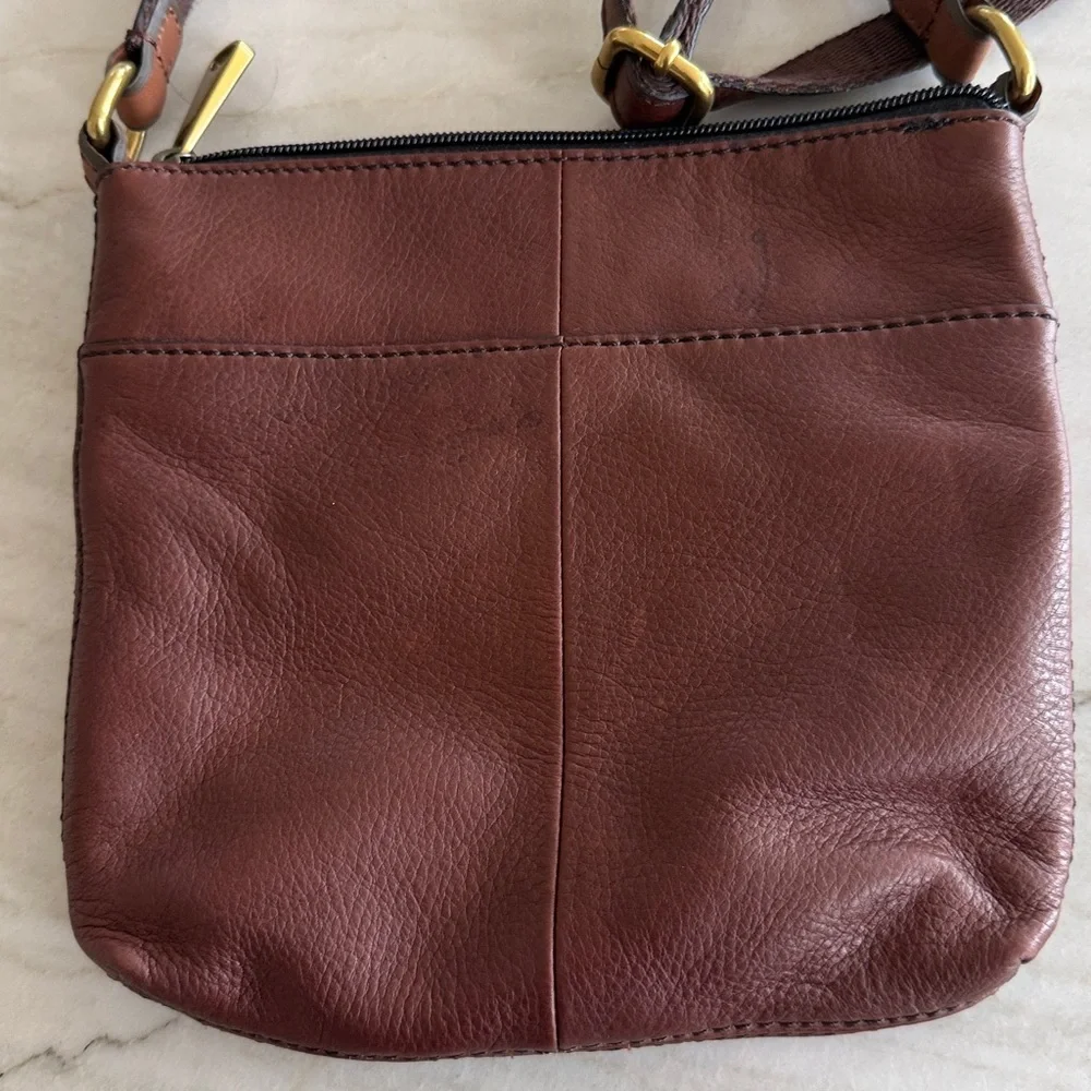 Fossil Dark Brown Leather Crossbody with Gold Hardware